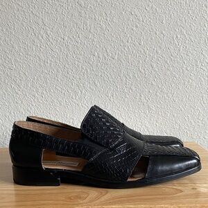 Mario Morroni Black Woven Men's Loafers